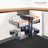 Tiroirs coulissants en acier inoxydable Milano Luxurious® pour Cuisine - Tiroir extensible - Max 15 à 20 kg - 48 x 87 x 53 cm - Argent/ Métal