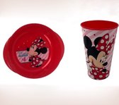Minnie Mouse - Beker en Bord - Serviesset - Kinderservies - Kunststof - Rood /Roze