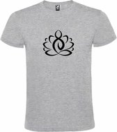 Grijs  T shirt met  print van "Lotusbloem met Boeddha " print Zwart size S