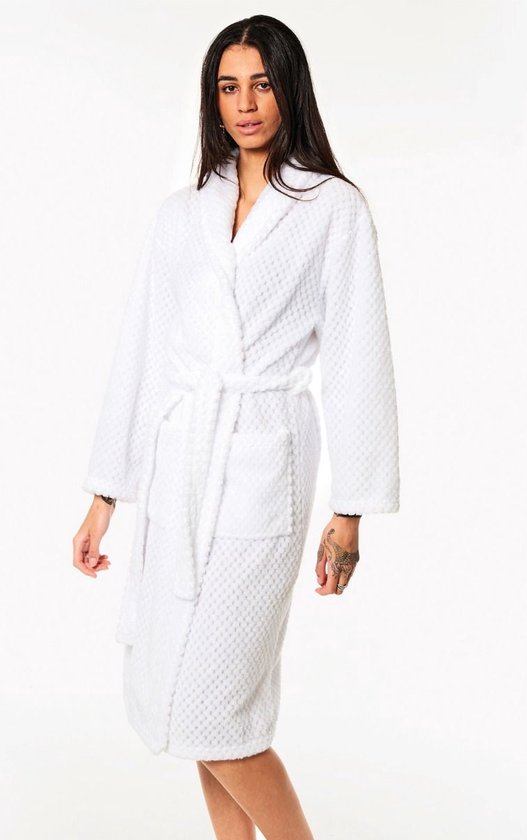 Sienna Badjas - Waffle Fleece Dressing Gown - Ultrasoft - One Size Fits All - Wit