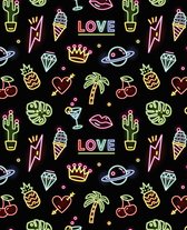 Inpakpapier Kadopapier Neon Love Zwart- Breedte 30 cm - 100m lang