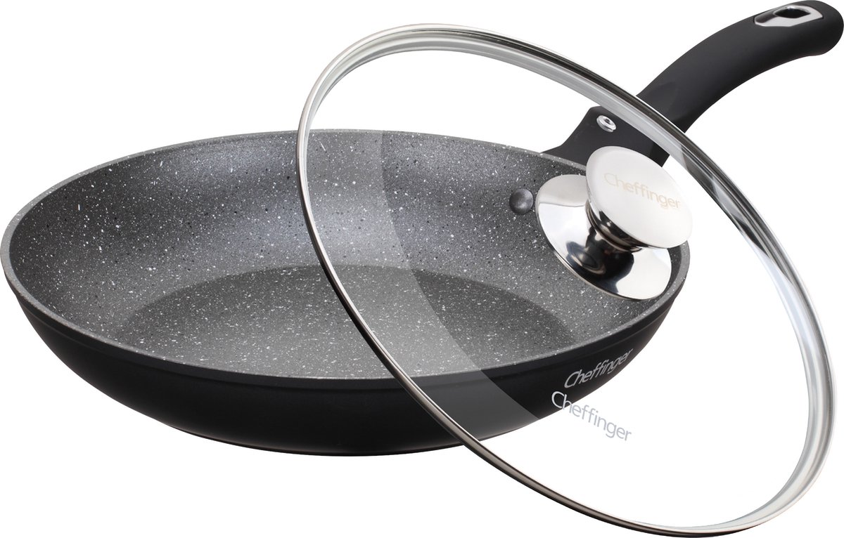 MONOO Koekenpan met Deksel - Ø 28cm - Zwart - Voor alle warmtebronnen, ook inductie
