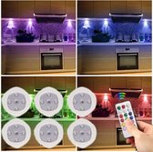 6 Stuks - Kastverlichting – RGB - Op Batterijen – Draadloze wandlamp - Trapverlichting – Draadloze ledspot – Dimbaar – met Magneet