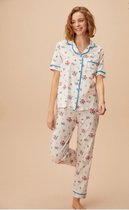 Suwen- Katoen Dames Pyjama Set - Homewear -Satijn Ecru Maat M