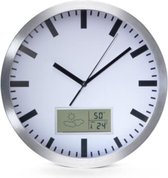 wandklok LCD-display 25 cm aluminium zilver/wit