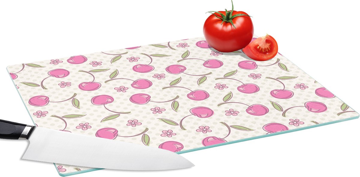 Glazen Snijplank - 39x28 - Kersen - Bloemen - Stippen - Patronen - Snijplanken Glas