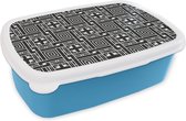 Broodtrommel Blauw - Lunchbox - Brooddoos - Geometrie - Patroon - Zwart - 18x12x6 cm - Kinderen - Jongen