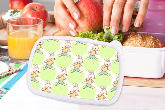 Lunch box Wit - Lunch box - Boîte à pain - Lapin - Motifs - Enfants - Dessin animé - 18x12x6 cm - Adultes
