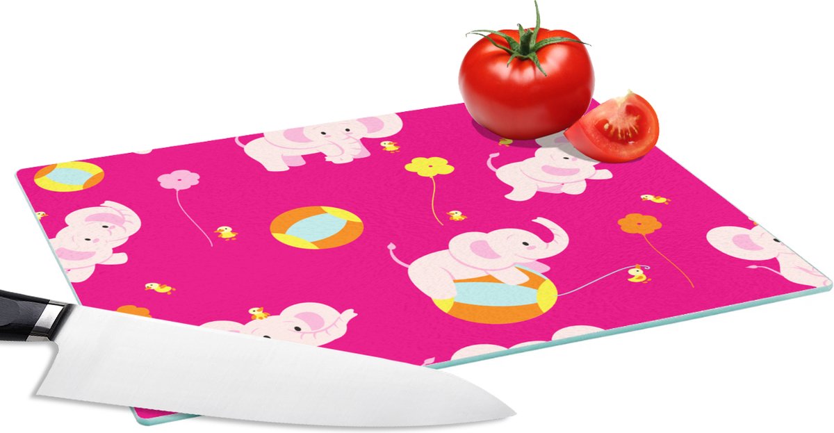 Glazen Snijplank - 28x20 - Olifant - Bloemen - Patronen - Snijplanken Glas