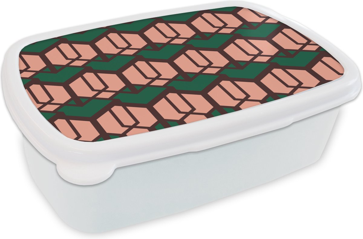Broodtrommel Wit - Lunchbox - Brooddoos - Kubus - Patronen - 3D - 18x12x6 cm - Volwassenen