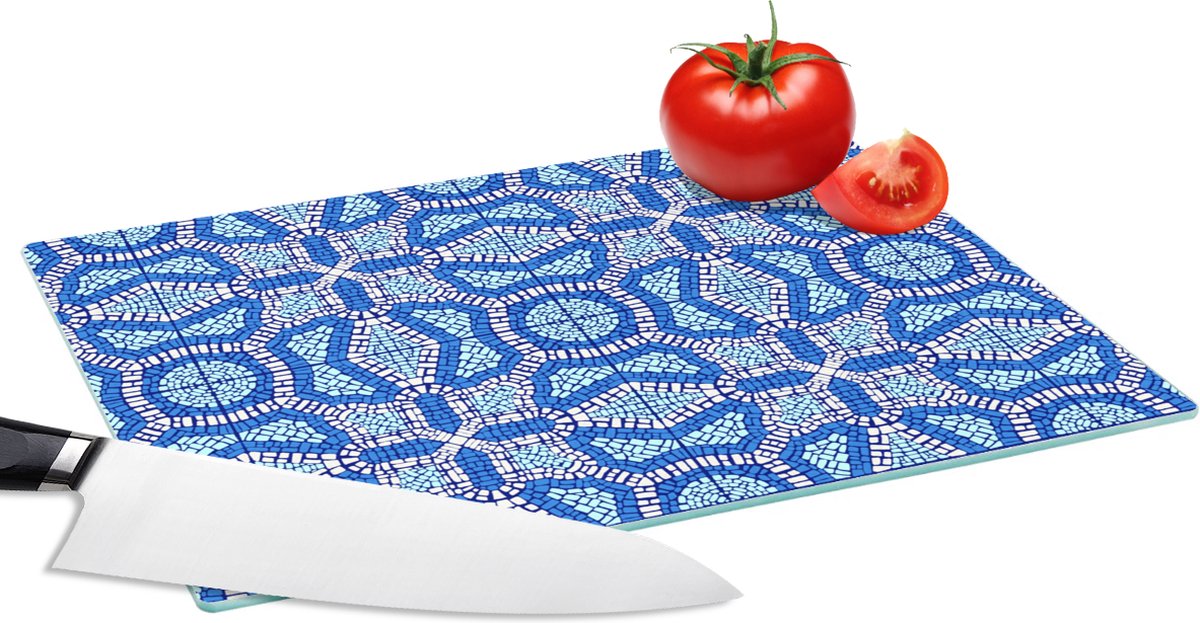 Glazen Snijplank - 28x20 - Mozaïek - Blauw - Design - Snijplanken Glas