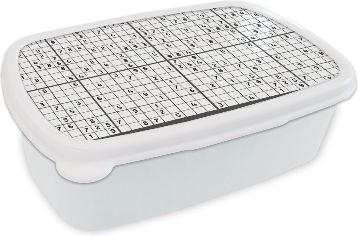 Broodtrommel Wit - Lunchbox - Brooddoos - Sudoku - Puzzel - Patroon - 18x12x6 cm - Volwassenen