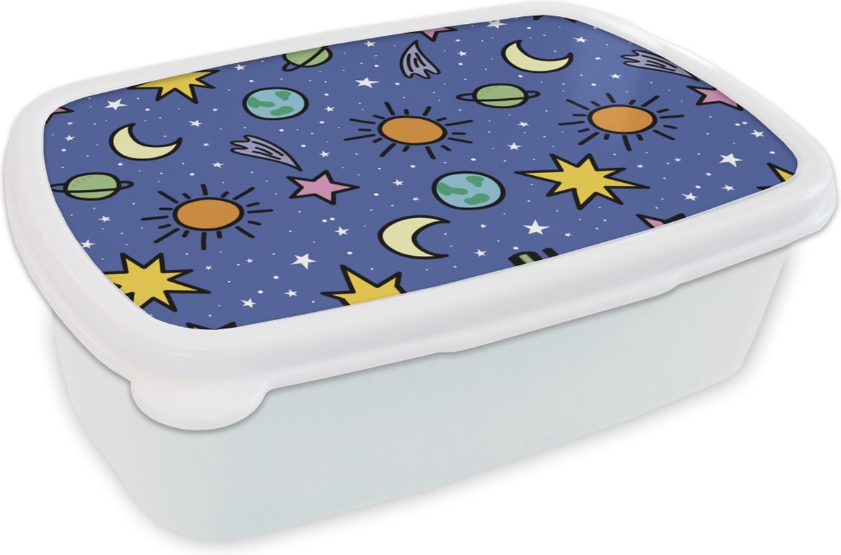Broodtrommel Wit - Lunchbox - Brooddoos - Planeten - Sterren - Design - 18x12x6 cm - Volwassenen