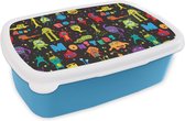 Broodtrommel Blauw - Lunchbox - Brooddoos - Design - Monster - Feest - Kinderen - 18x12x6 cm - Kinderen - Jongen