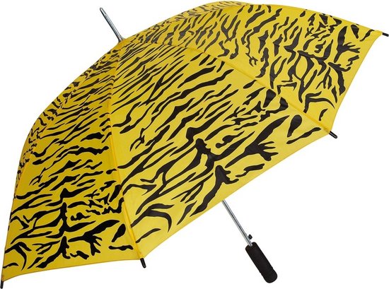 Ravensden Paraplu - tijger print - geel/ zwart - D80 cm