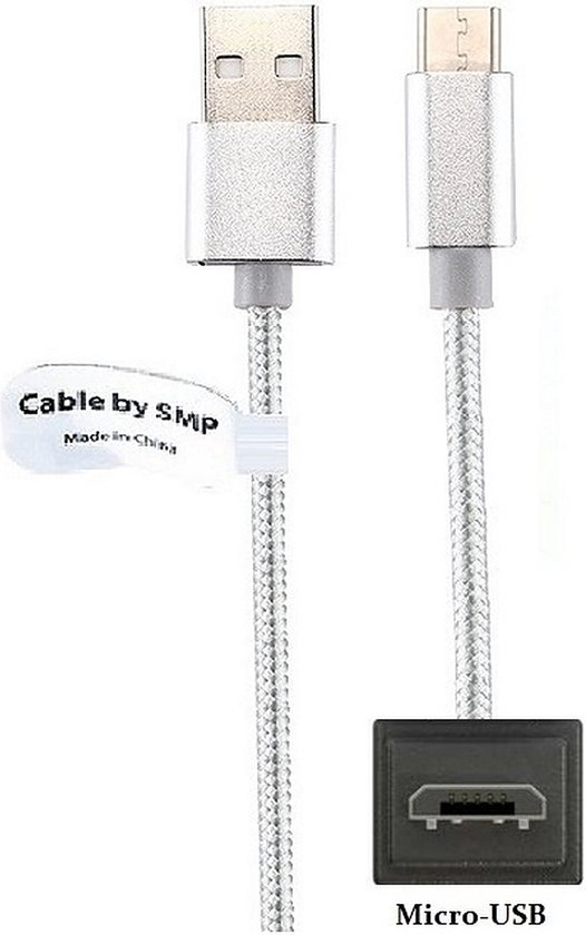 2 stuks 1,0 m Micro USB kabel. Metal laadkabel. Oplaadkabel snoer geschikt voor o.a. JBL speaker Trip, Free X, C45BT, E45BT, JR POP, Wind, Link 10, Link 20, JR300BT, JR300, Soundgear BTA, J56BT, Tuner, Micro 2
