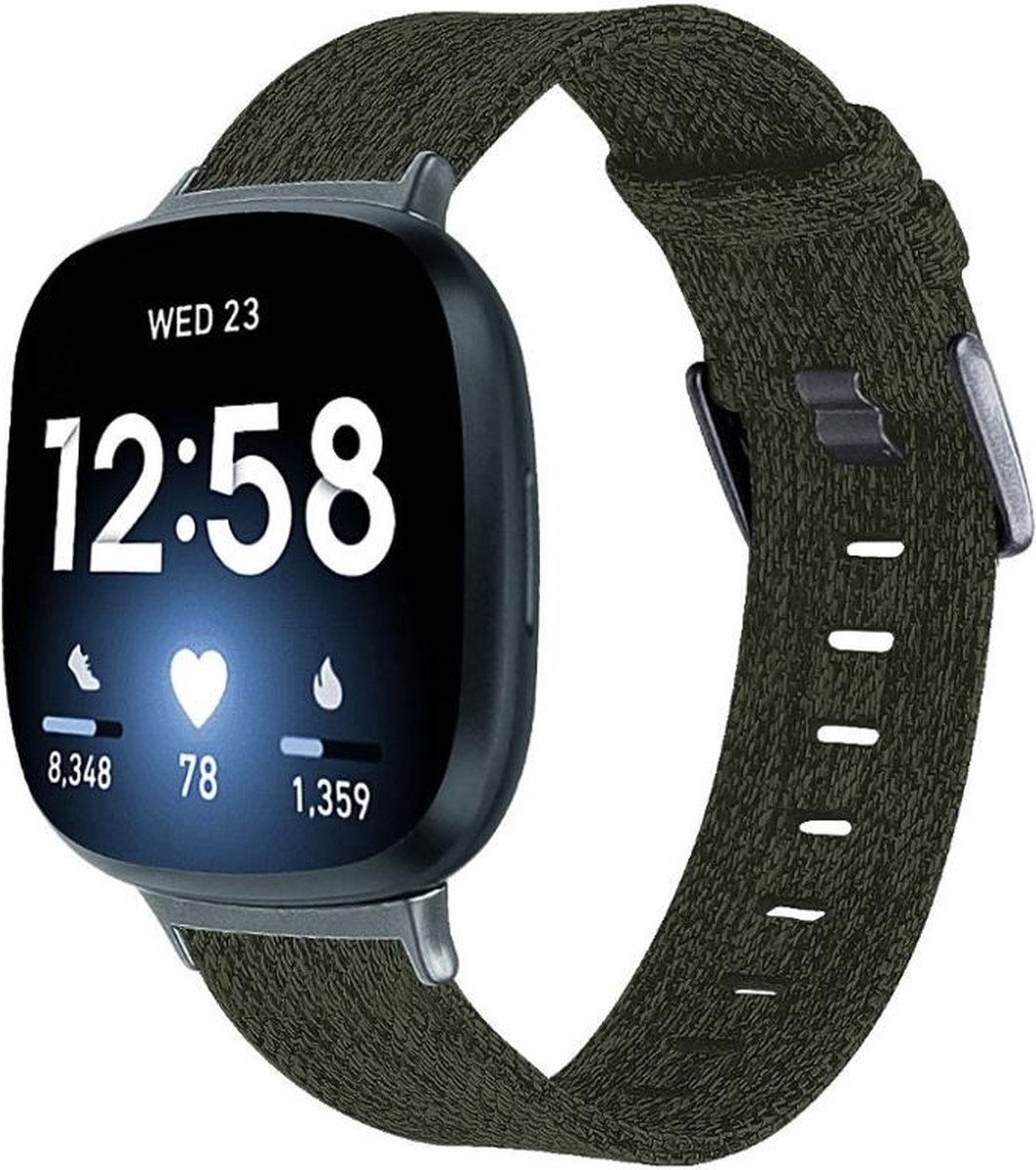 DrPhone FVS2 Geweven Nylon band – Canvas Smartwatch Armband Geschikt voor Fitbit Versa 3 / Fitbit Sense - Groen