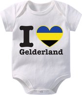 Hospitrix Baby Rompertje met Tekst I Love Gelderland" | 0-3 maanden | Korte Mouw | Cadeau voor Zwangerschap | Provincies Nederland | Gelderland | Bekendmaking | Aankondiging | Aans