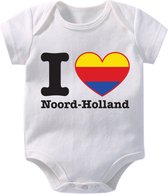 Hospitrix Baby Rompertje met Tekst I Love Noord Holland" | 0-3 maanden | Korte Mouw | Cadeau voor Zwangerschap | Provincies Nederland | Noord Holland | Bekendmaking | Aankondiging | Aanstaande Moeder | Moederdag