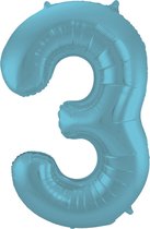 Folieballon 3 jaar metallic pastel blauw mat 86cm