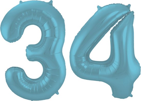Folieballon 34 jaar metallic pastel blauw mat 86cm
