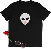 Heren T Shirt - Dames T shirt - Alien Hoofd - Zwart - Maat M