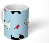 Mok - Koffiemok - Hond - Vogel - Dieren - Patronen - Kinderen - Mokken - 350 ML - Beker - Koffiemokken - Theemok