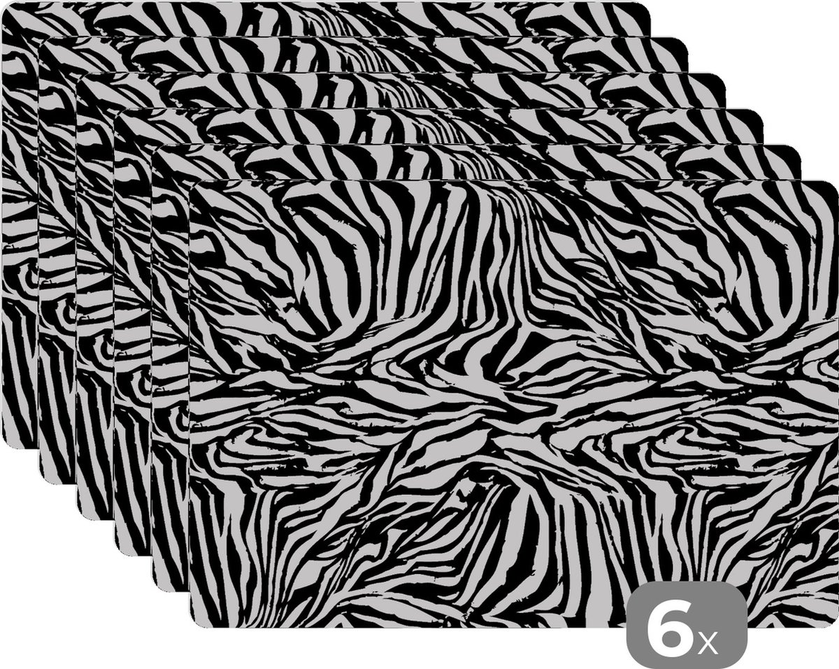 Placemat - Placemats kunststof - Patroon - Zebra - Vacht - 45x30 cm - 6 stuks - Hittebestendig - Anti-Slip - Onderlegger - Afneembaar