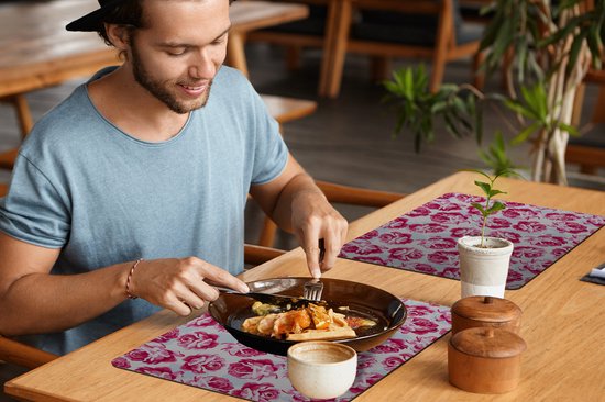 Placemat - Placemats kunststof - Bloemen - Rozen - Patroon - 45x30 cm - 6 stuks - Hittebestendig - Anti-Slip - Onderlegger - Afneembaar
