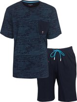 M.E.Q. Heren Shortama - Pyjama Set - 100% Katoen - Blauw - Maat S