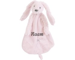 Happy Horse Konijn Richie Knuffeldoekje met naam Roze - Knuffeldoekje met naam - Gepersonaliseerd geborduurd kraamcadeautje