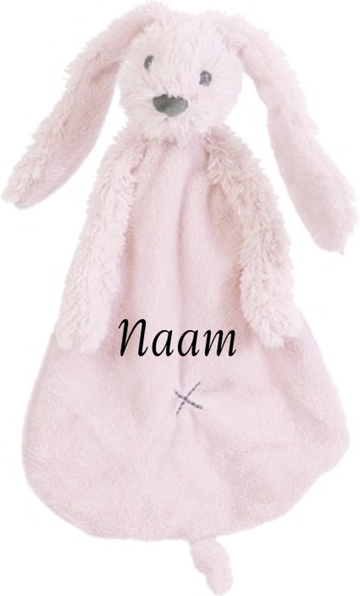 Happy Horse Konijn Richie Knuffeldoekje met naam Roze - Knuffeldoekje met naam - Gepersonaliseerd geborduurd kraamcadeautje