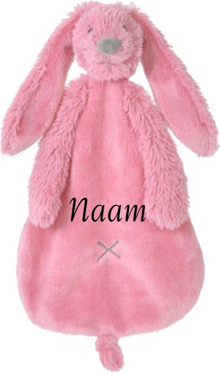 Happy Horse Konijn Richie Knuffeldoekje met naam Deep Pink - Knuffeldoekje met naam - Gepersonaliseerd geborduurd kraamcadeautje