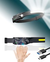 K-NATICS LED Hoofdlamp - USB oplaadbaar - Bewegingssensor - 230 graden en 5 lichtstanden - Extra Licht (80 gram) - Waterdicht - 2 Jaar Garantie!