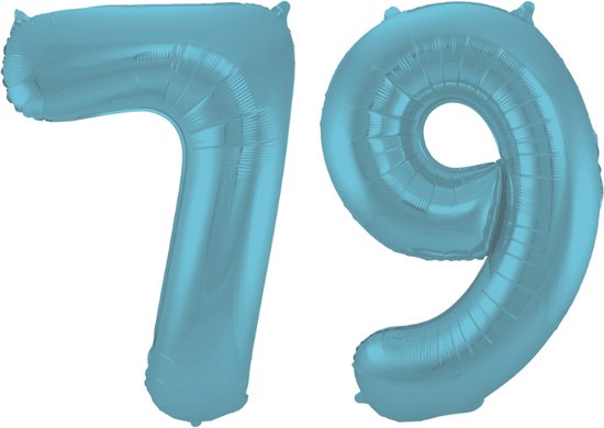 Folieballon 79 jaar metallic pastel blauw mat 86cm