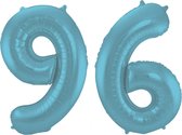 Folieballon 96 jaar metallic pastel blauw mat 86cm