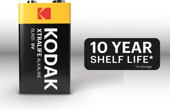 Kodak Xtralife alkaline 9V batterij met 10 jaar houdbaarheid.