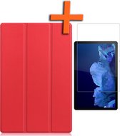 Hoes Geschikt voor Lenovo Tab P11 Hoes Tri-fold Tablet Hoesje Case Met Screenprotector - Hoesje Geschikt voor Lenovo Tab P11 Hoesje Hardcover Bookcase - Rood