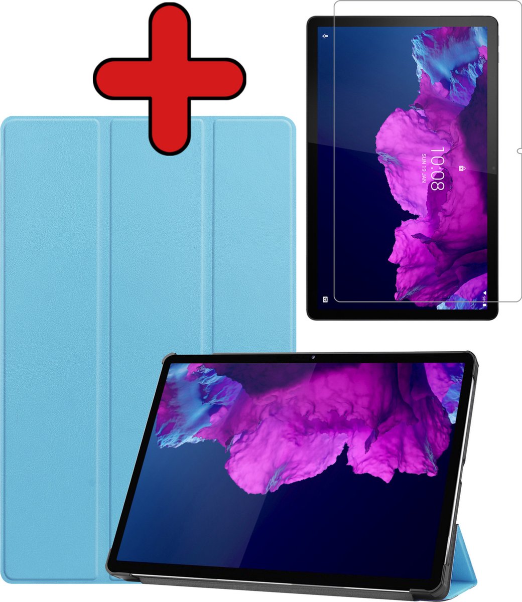 Hoesje - Geschikt voor Lenovo Tab P11 - Met Screenprotector - Hardcover Book Case - Trifold Bookcase Hoes - Hard Cover - Tablethoes - Lichtblauw