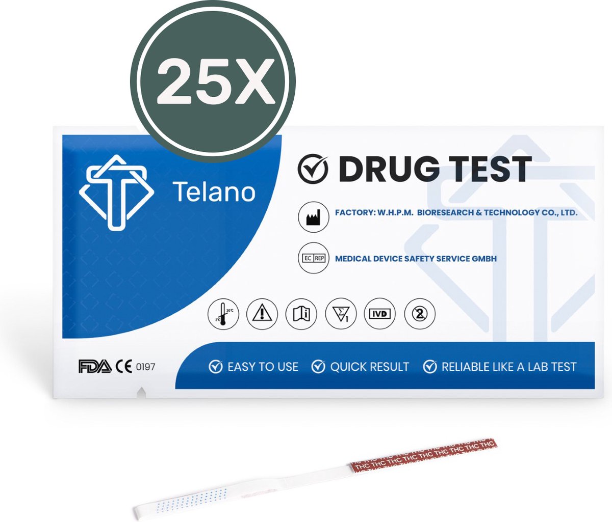 Goedkoopste Telano Drugstest 25 stuks Cannabis THC (Wiet Marihuana) Drugtesten Urine Strips