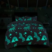 Super zachte fleece dekbedovertrek unicorn glow in the dark 1-persoons