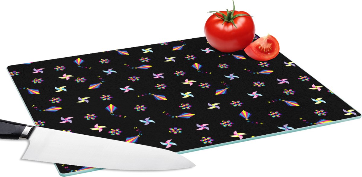 Glazen Snijplank - 39x28 - Regenboog - Windmolen - Patroon - Kinderen - Snijplanken Glas