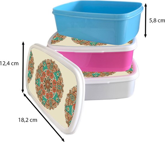 Lunch box Blauw - Lunch box - Boîte à pain - Mandala - Motifs - Paon - 18x12x6 cm - Enfants - Garçon