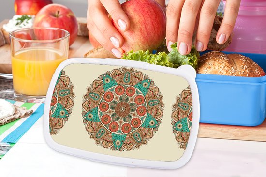 Lunch box Blauw - Lunch box - Boîte à pain - Mandala - Motifs - Paon - 18x12x6 cm - Enfants - Garçon