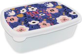 Lunch box Wit - Lunch box - Boîte à pain - Fleurs - Feuilles - Motifs - 18x12x6 cm - Adultes