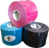 Inuk Kinesiotape - Premium Quality - 3 rollen zwart roze blauw - Watervast - IOC - Topsport - voorkom blessures