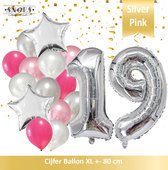 Cijfer Ballon 19 Jaar Zilver Roze White Pearl Boeket * Hoera 19 Jaar Verjaardag Decoratie Set van 15 Ballonnen * 80 cm Verjaardag Nummer Ballon * Snoes * Verjaardag Versiering * Ve