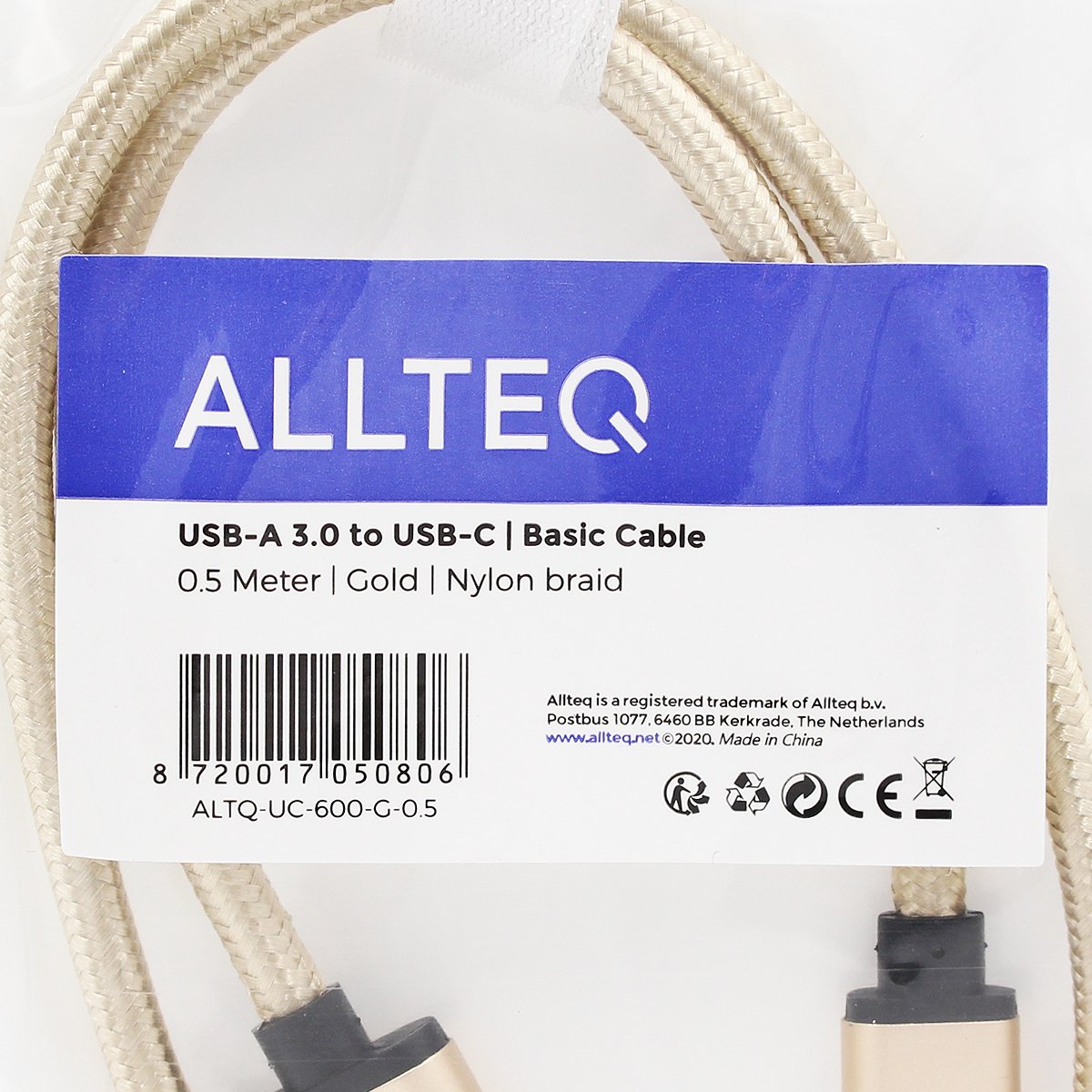 Câble USB C, C à A, Veste en nylon, Rose, 3 mètres, Allteq