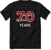 70 Years - Feest kado T-Shirt Heren / Dames - Rood / Grijs - Perfect Verjaardag Cadeau Shirt - grappige Spreuken, Zinnen en Teksten. Maat L