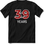 39 Years - Feest kado T-Shirt Heren / Dames - Rood / Grijs - Perfect Verjaardag Cadeau Shirt - grappige Spreuken, Zinnen en Teksten. Maat 3XL